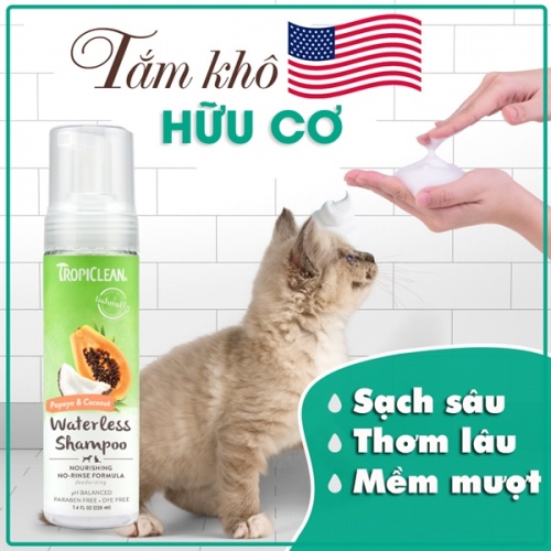 Dung dịch tắm khô chó mèo hương đu đủ - Tropiclean Papaya