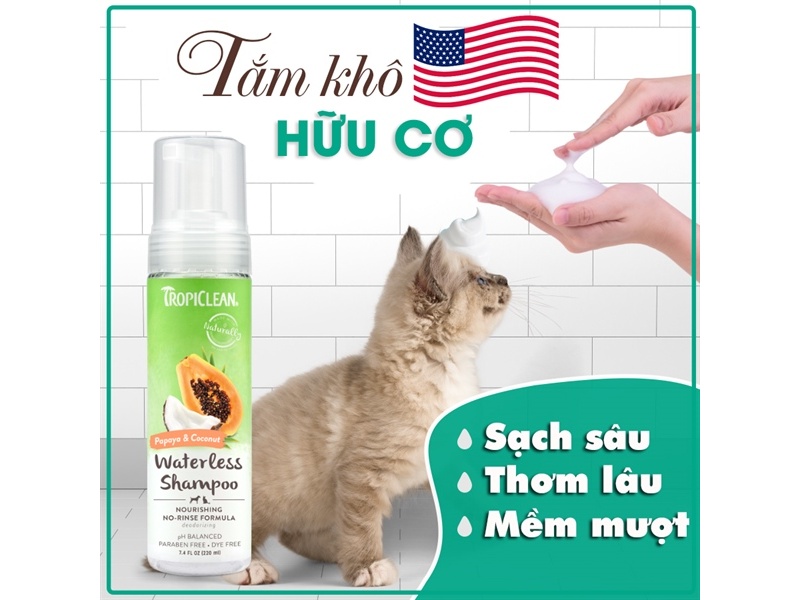 Dung dịch tắm khô chó mèo hương đu đủ - Tropiclean Papaya