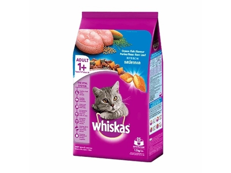 Thức Ăn Hạt Khô Whiskas cho mèo lớn 1.2Kg - Vị Cá Biển - Adult Ocean Fish Flavour