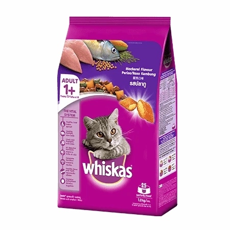Thức Ăn Hạt Khô Whiskas cho mèo lớn 1.2Kg - Vị Cá Thu - Adult Mackerel Flavour